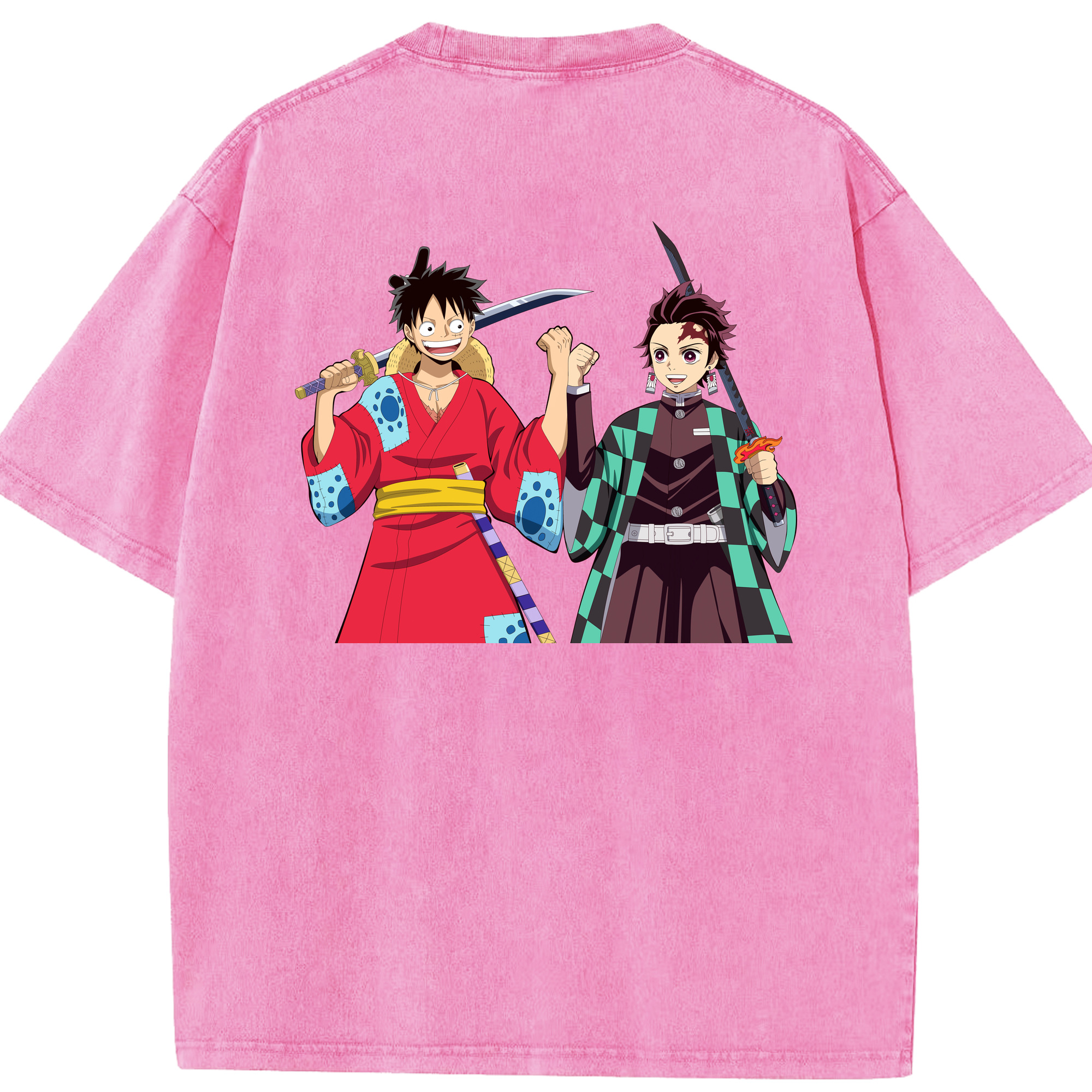 （画像用） 鬼滅の刃 竈門 炭治郎／かまど たんじろう Kamado Tanjirou 綿100% ヴィンテージ風 半袖Tシャツ（背面プリント）